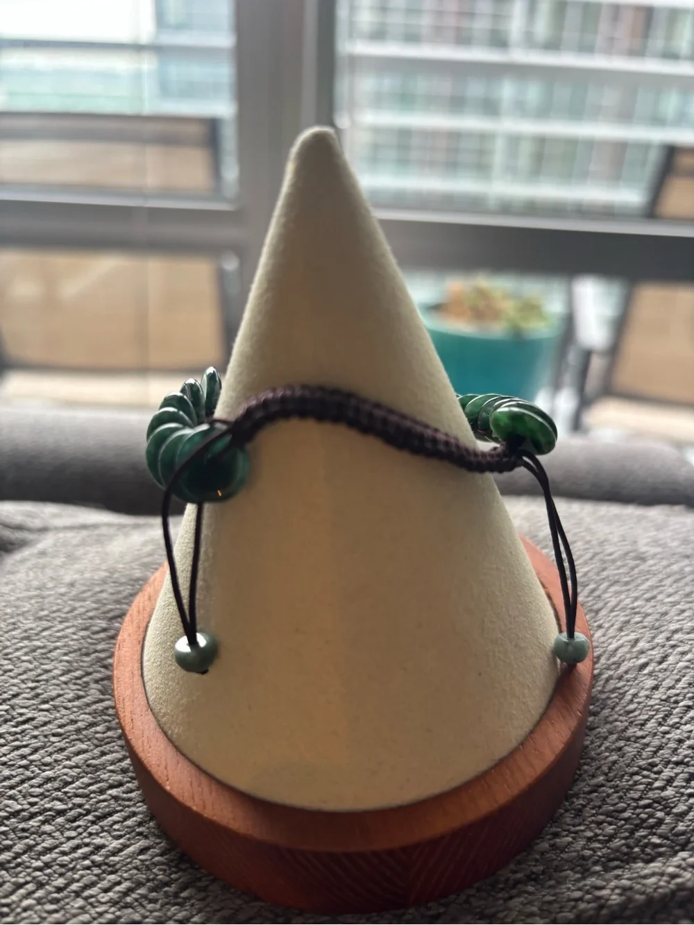 Dark Green Jadeite Beaded Adjustable Bracelet